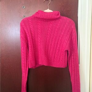 Love Tree Fuchsia Cable Knit Turtleneck Sweater